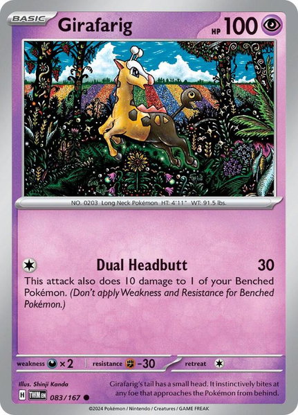 Girafarig trading card from SV06: Twilight Masquerade Girafarig - SV06: Twilight Masquerade Pokémon trading card