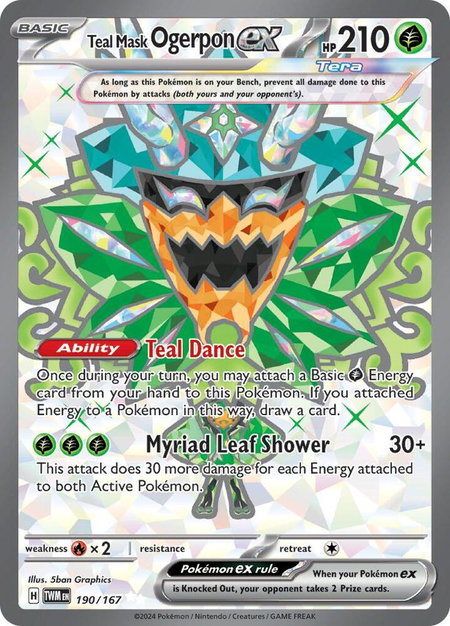 Teal Mask Ogerpon ex - 190/167 trading card from SV06: Twilight Masquerade Teal Mask Ogerpon ex - 190/167 - SV06: Twilight Masquerade Pokémon trading card