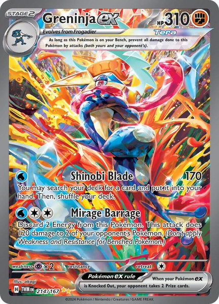 Greninja ex - 214/167 trading card from SV06: Twilight Masquerade Greninja ex - 214/167 - SV06: Twilight Masquerade Pokémon trading card