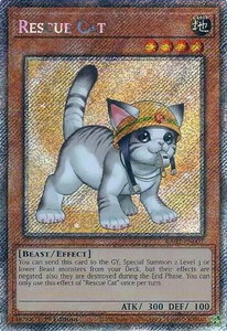 Rescue Cat (Alternate Art) (Platinum Secret Rare) - 25th Anniversary Rarity Collection II (RA02) #RA02-EN001 - Platinum Secret Rare YuGiOh Trading Card