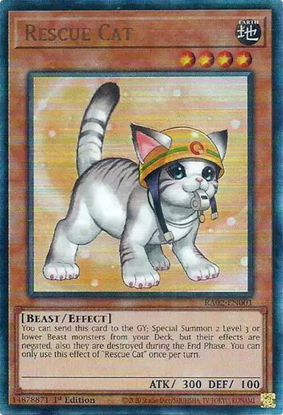 Rescue Cat (Alternate Art) (PUR) trading card from 25th Anniversary Rarity Collection II Rescue Cat (Alternate Art) (PUR) - 25th Anniversary Rarity Collection II YuGiOh trading card