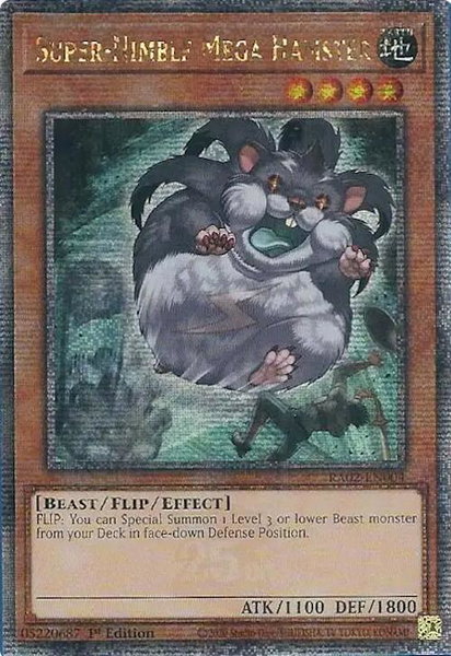 Super-Nimble Mega Hamster (Quarter Century Secret Rare) trading card from 25th Anniversary Rarity Collection II Super-Nimble Mega Hamster (Quarter Century Secret Rare) - 25th Anniversary Rarity Collection II YuGiOh trading card