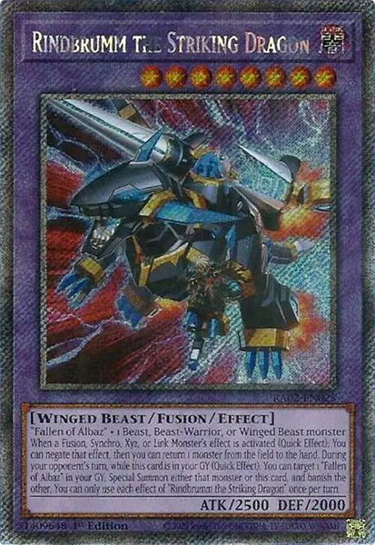 Rindbrumm the Striking Dragon (Platinum Secret Rare) trading card from 25th Anniversary Rarity Collection II Rindbrumm the Striking Dragon (Platinum Secret Rare) - 25th Anniversary Rarity Collection II YuGiOh trading card