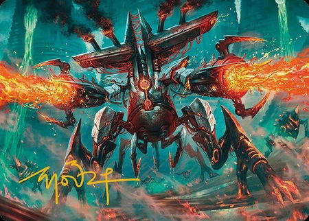 Exterminator Magmarch Art Card (Gold-Stamped Signature) trading card from Art Series: Modern Horizons 3 Exterminator Magmarch Art Card (Gold-Stamped Signature) - Art Series: Modern Horizons 3 Magic: The Gathering trading card