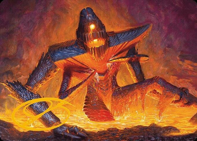 Molten Gatekeeper Art Card (Gold-Stamped Signature) trading card from Art Series: Modern Horizons 3 Molten Gatekeeper Art Card (Gold-Stamped Signature) - Art Series: Modern Horizons 3 Magic: The Gathering trading card