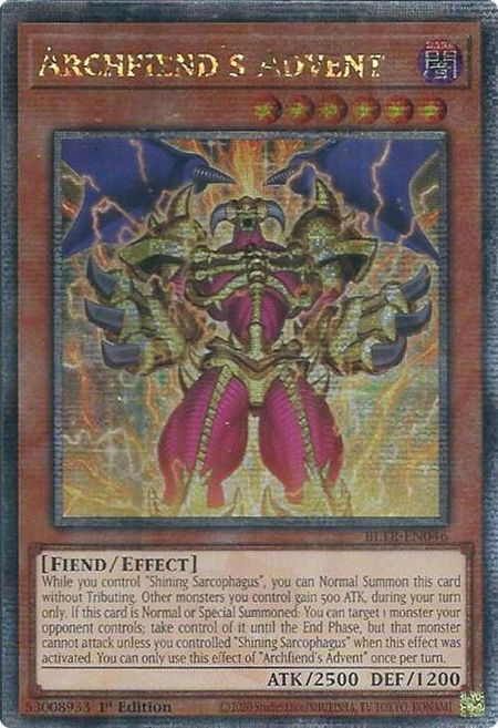 Archfiend's Advent (Quarter Century Secret Rare) - Battles of Legend: Terminal Revenge YuGiOh trading card