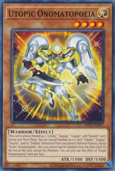 Utopic Onomatopoeia trading card from OTS Tournament Pack 25 Utopic Onomatopoeia - OTS Tournament Pack 25 YuGiOh trading card