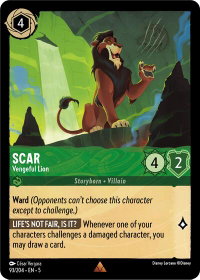 Scar - Vengeful Lion - Shimmering Skies (5) #93/204 - Rare Disney Lorcana Trading Card