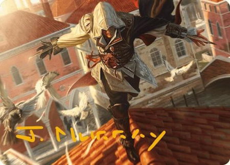 Ezio, Blade of Vengeance Art Card (Gold-Stamped Signature) - Art Series: Universes Beyond: Assassin's Creed Magic: The Gathering trading card