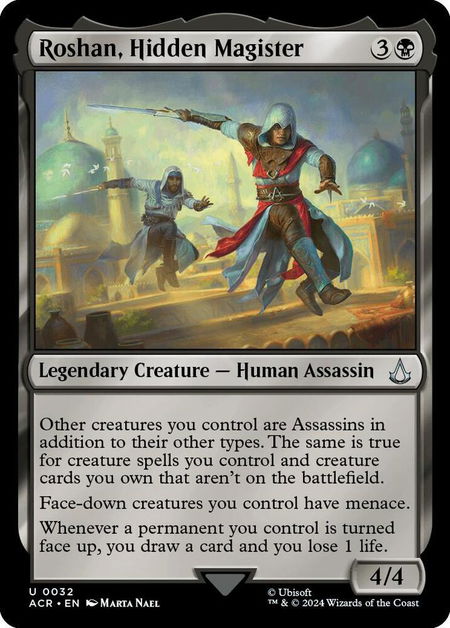 Roshan, Hidden Magister trading card from Universes Beyond: Assassin's Creed Roshan, Hidden Magister - Universes Beyond: Assassin's Creed Magic: The Gathering trading card