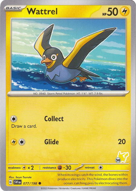 Wattrel - Pikachu 58 - Battle Academy 2024 Pokémon trading card