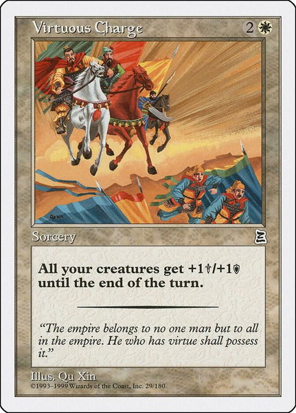 Virtuous Charge trading card from Portal Three Kingdoms Virtuous Charge - Portal Three Kingdoms Magic: The Gathering trading card
