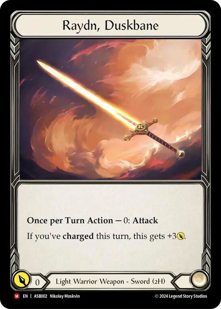 Raydn, Duskbane trading card from Armory Deck: Boltyn Raydn, Duskbane - Armory Deck: Boltyn Flesh and Blood trading card