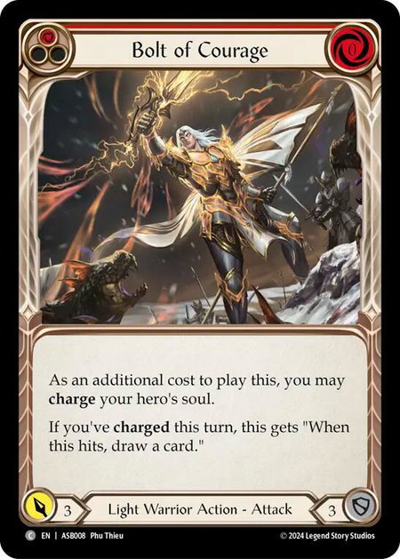 Bolt of Courage (Red) trading card from Armory Deck: Boltyn Bolt of Courage (Red) - Armory Deck: Boltyn Flesh and Blood trading card