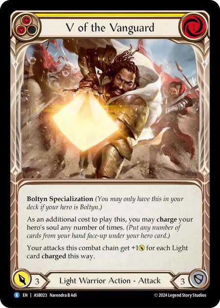 V of the Vanguard trading card from Armory Deck: Boltyn V of the Vanguard - Armory Deck: Boltyn Flesh and Blood trading card