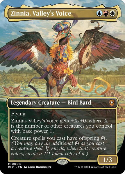 Zinnia, Valley's Voice (Borderless) trading card from Commander: Bloomburrow Zinnia, Valley's Voice (Borderless) - Commander: Bloomburrow Magic: The Gathering trading card