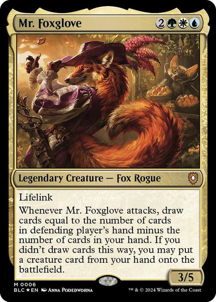 Mr. Foxglove trading card from Commander: Bloomburrow Mr. Foxglove - Commander: Bloomburrow Magic: The Gathering trading card
