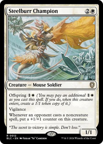Steelburr Champion trading card from Commander: Bloomburrow Steelburr Champion - Commander: Bloomburrow Magic: The Gathering trading card