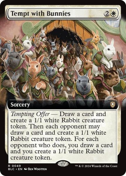 Tempt with Bunnies (Extended Art) trading card from Commander: Bloomburrow Tempt with Bunnies (Extended Art) - Commander: Bloomburrow Magic: The Gathering trading card