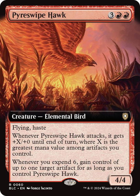 Pyreswipe Hawk (Extended Art) - Commander: Bloomburrow Magic: The Gathering trading card