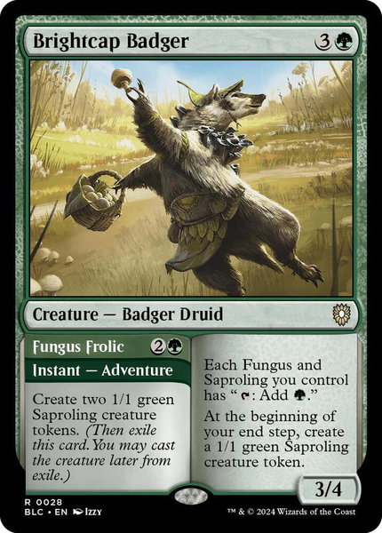 Brightcap Badger trading card from Commander: Bloomburrow Brightcap Badger - Commander: Bloomburrow Magic: The Gathering trading card
