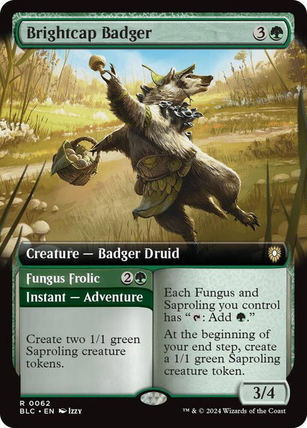 Brightcap Badger (Extended Art) trading card from Commander: Bloomburrow Brightcap Badger (Extended Art) - Commander: Bloomburrow Magic: The Gathering trading card