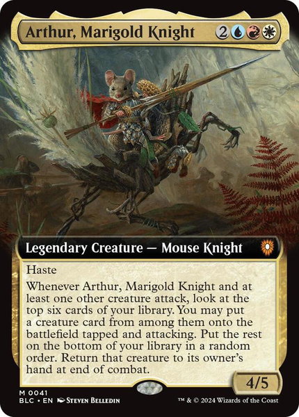 Arthur, Marigold Knight (Extended Art) trading card from Commander: Bloomburrow Arthur, Marigold Knight (Extended Art) - Commander: Bloomburrow Magic: The Gathering trading card