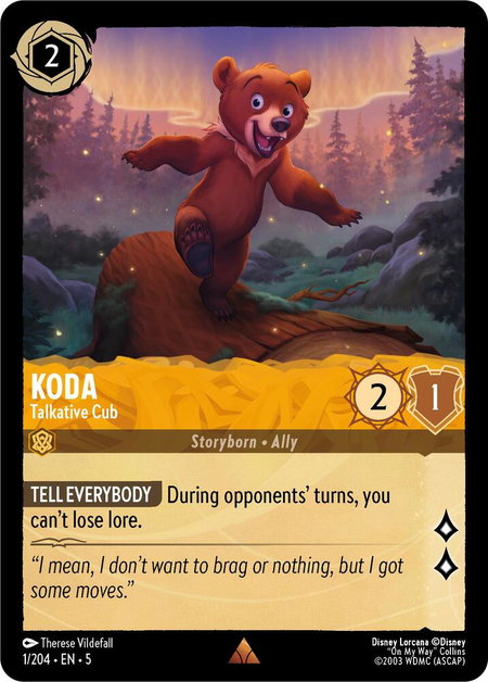 Koda - Talkative Cub - Shimmering Skies Disney Lorcana trading card