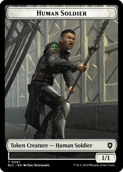 Human Soldier // Wolf (0035) Double-Sided Token trading card from Commander: Bloomburrow Human Soldier // Wolf (0035) Double-Sided Token - Commander: Bloomburrow Magic: The Gathering trading card