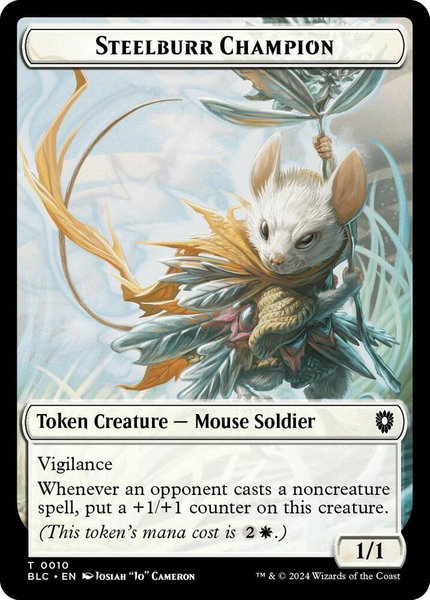 Steelburr Champion // Squid Double-Sided Token trading card from Commander: Bloomburrow Steelburr Champion // Squid Double-Sided Token - Commander: Bloomburrow Magic: The Gathering trading card