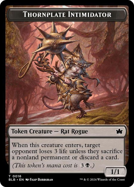 Thornplate Intimidator Token trading card from Bloomburrow Thornplate Intimidator Token - Bloomburrow Magic: The Gathering trading card