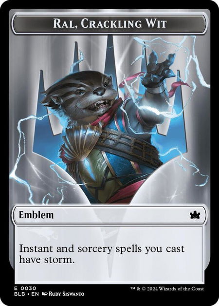 Emblem - Ral, Crackling Wit // Bushy Bodyguard Double-Sided Token - Bloomburrow Magic: The Gathering trading card