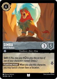 Simba - Son of Mufasa - Shimmering Skies (5) #192/204 - Uncommon Disney Lorcana Trading Card