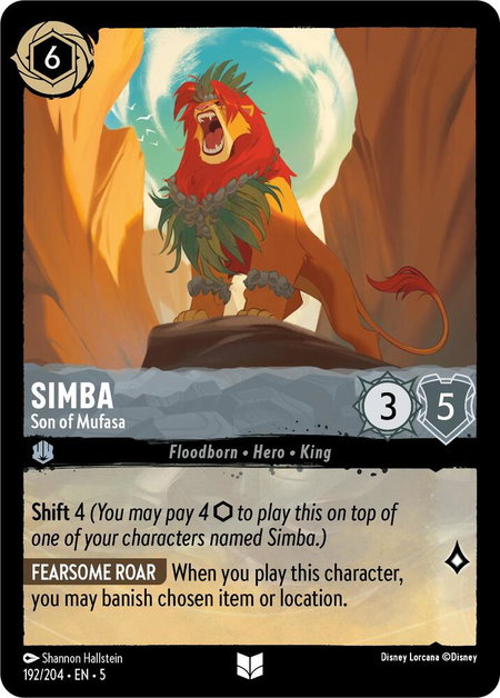 Simba - Son of Mufasa - Shimmering Skies Disney Lorcana trading card
