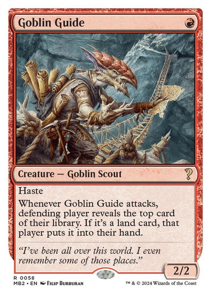 Goblin Guide (White Border) trading card from Mystery Booster 2 Goblin Guide (White Border) - Mystery Booster 2 Magic: The Gathering trading card
