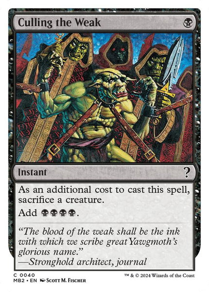 Culling the Weak (White Border) trading card from Mystery Booster 2 Culling the Weak (White Border) - Mystery Booster 2 Magic: The Gathering trading card