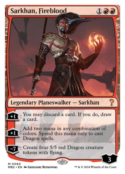 Sarkhan, Fireblood (White Border) trading card from Mystery Booster 2 Sarkhan, Fireblood (White Border) - Mystery Booster 2 Magic: The Gathering trading card