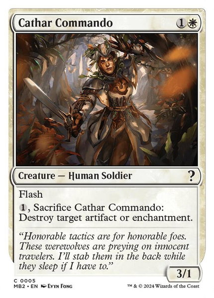 Cathar Commando (White Border) trading card from Mystery Booster 2 Cathar Commando (White Border) - Mystery Booster 2 Magic: The Gathering trading card