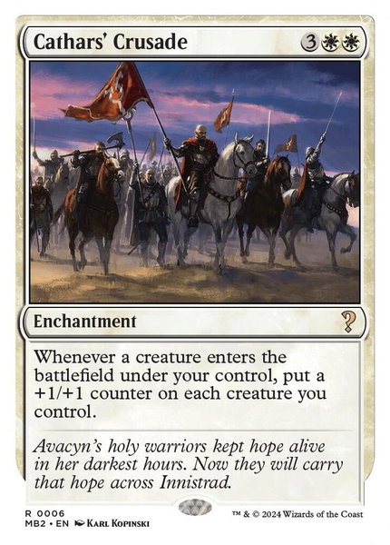 Cathars' Crusade (White Border) trading card from Mystery Booster 2 Cathars' Crusade (White Border) - Mystery Booster 2 Magic: The Gathering trading card