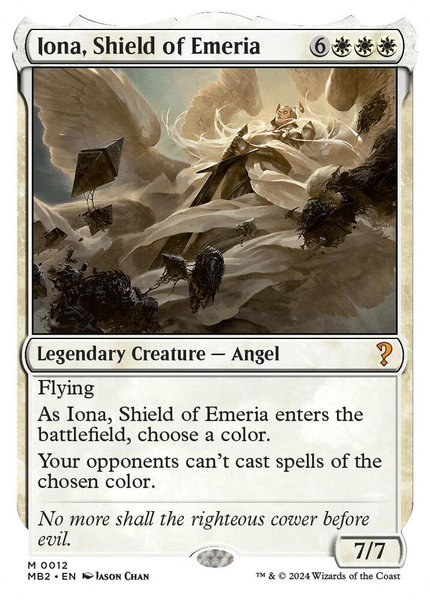 Iona, Shield of Emeria (White Border) trading card from Mystery Booster 2 Iona, Shield of Emeria (White Border) - Mystery Booster 2 Magic: The Gathering trading card