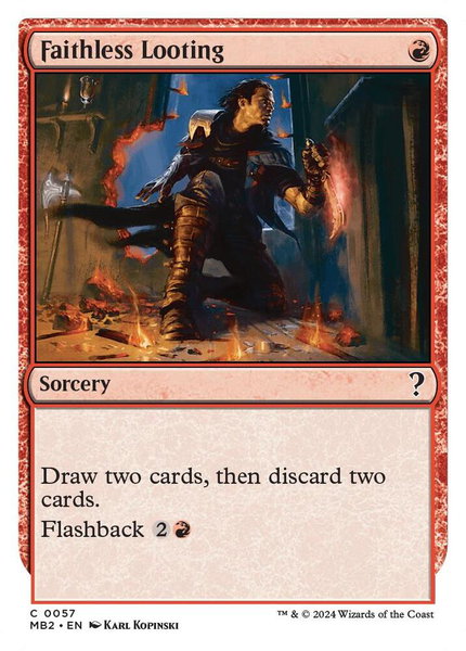 Faithless Looting (White Border) trading card from Mystery Booster 2 Faithless Looting (White Border) - Mystery Booster 2 Magic: The Gathering trading card