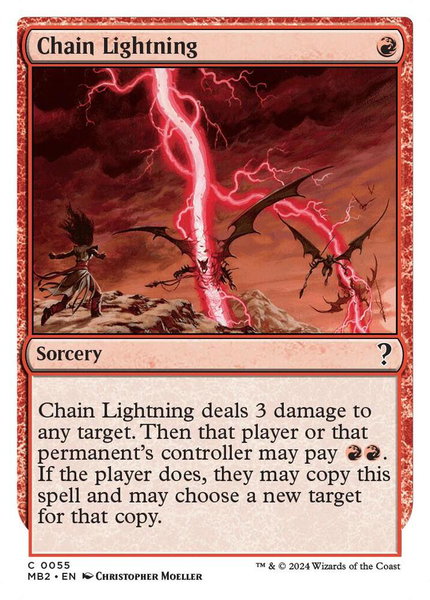Chain Lightning (White Border) trading card from Mystery Booster 2 Chain Lightning (White Border) - Mystery Booster 2 Magic: The Gathering trading card