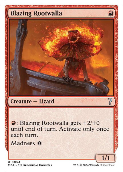 Blazing Rootwalla (White Border) trading card from Mystery Booster 2 Blazing Rootwalla (White Border) - Mystery Booster 2 Magic: The Gathering trading card