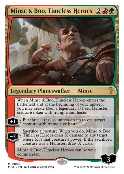 Minsc & Boo, Timeless Heroes (White Border) trading card from Mystery Booster 2 Minsc & Boo, Timeless Heroes (White Border) - Mystery Booster 2 Magic: The Gathering trading card