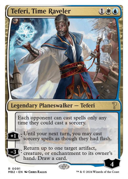 Teferi, Time Raveler (White Border) trading card from Mystery Booster 2 Teferi, Time Raveler (White Border) - Mystery Booster 2 Magic: The Gathering trading card