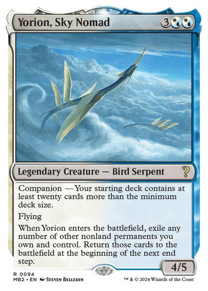 Yorion, Sky Nomad (White Border) trading card from Mystery Booster 2 Yorion, Sky Nomad (White Border) - Mystery Booster 2 Magic: The Gathering trading card