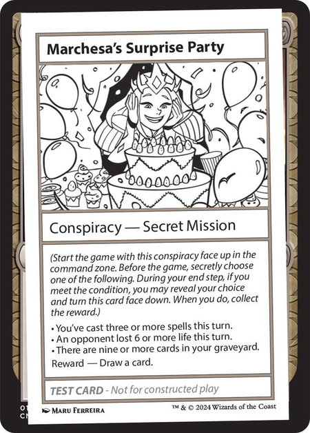Marchesa's Surprise Party trading card from Mystery Booster 2 Playtest Cards Marchesa's Surprise Party - Mystery Booster 2 Playtest Cards Magic: The Gathering trading card
