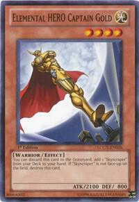Elemental HERO Captain Gold trading card from Legendary Collection 2 Elemental HERO Captain Gold - Legendary Collection 2 YuGiOh trading card