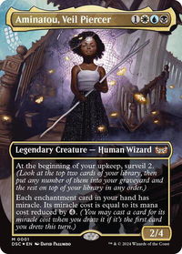 Aminatou, Veil Piercer (Borderless) - Commander: Duskmourn: House of Horror (DSC) #1 - Mythic Magic: The Gathering Trading Card