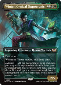 Winter, Cynical Opportunist (Borderless) - Commander: Duskmourn: House of Horror (DSC) #7 - Mythic Magic: The Gathering Trading Card